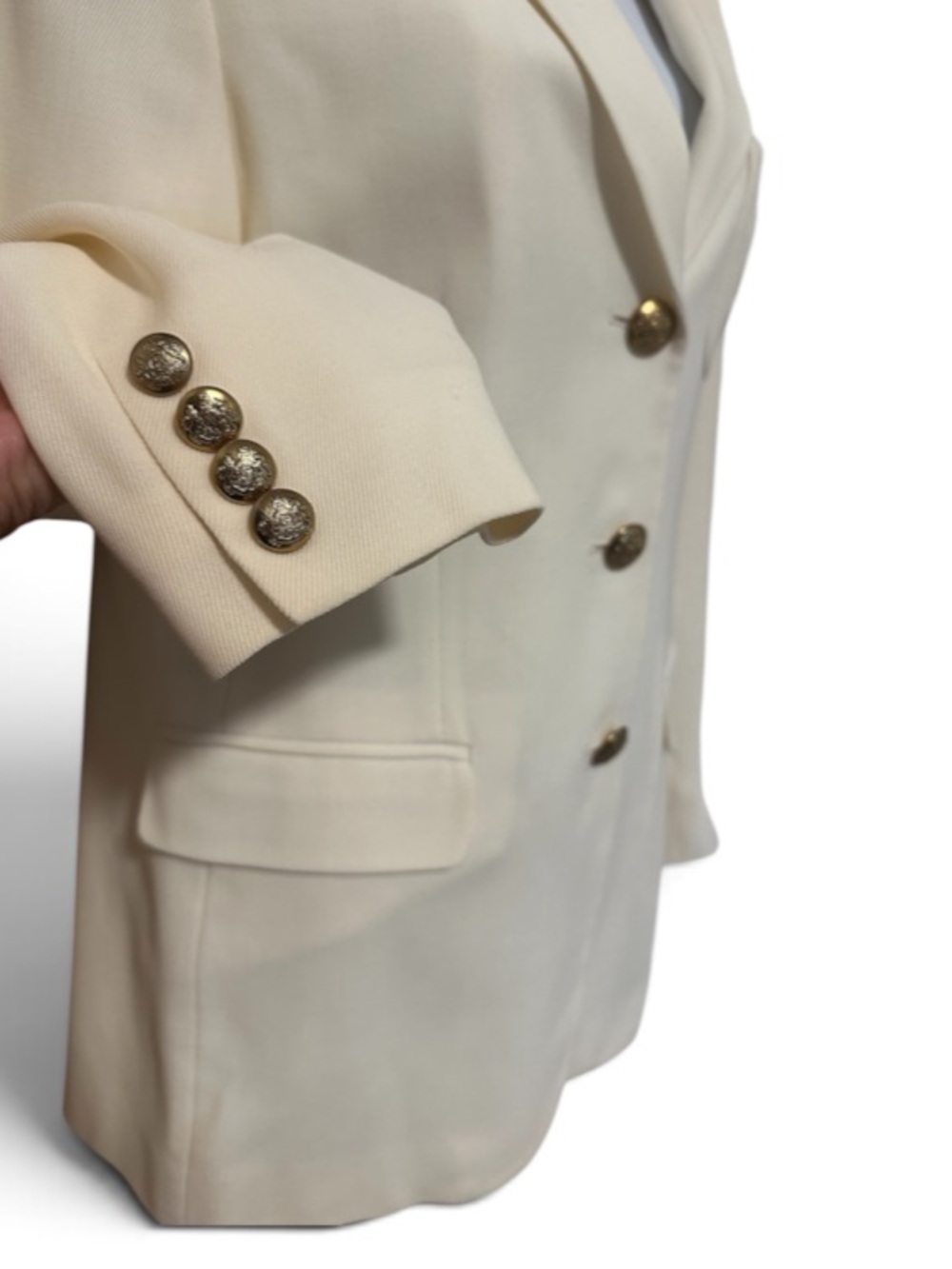 Lauren Ralph Lauren Cream Wool Blazer with Embroidered Crest. Vintage! Size 8P. - Picture 4 of 13